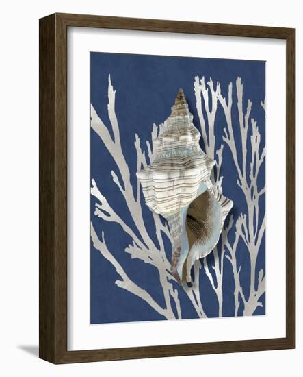 Shell Coral Silver on Blue III-Caroline Kelly-Framed Art Print