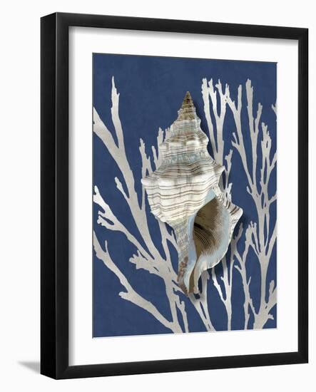 Shell Coral Silver on Blue III-Caroline Kelly-Framed Art Print