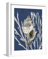 Shell Coral Silver on Blue III-Caroline Kelly-Framed Art Print