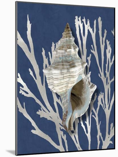 Shell Coral Silver on Blue III-Caroline Kelly-Mounted Art Print