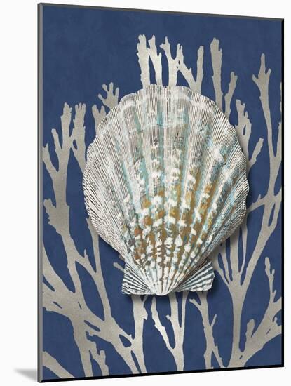 Shell Coral Silver on Blue IV-Caroline Kelly-Mounted Art Print