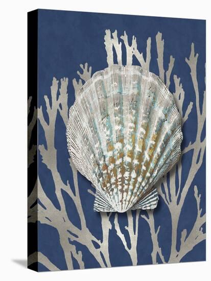 Shell Coral Silver on Blue IV-Caroline Kelly-Stretched Canvas