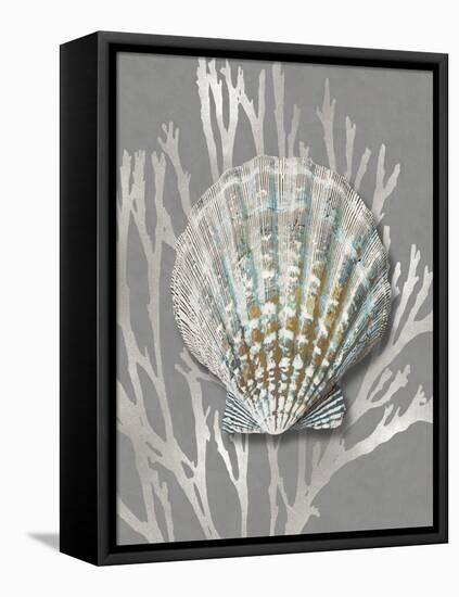 Shell Coral Silver on Gray IV-Caroline Kelly-Framed Stretched Canvas