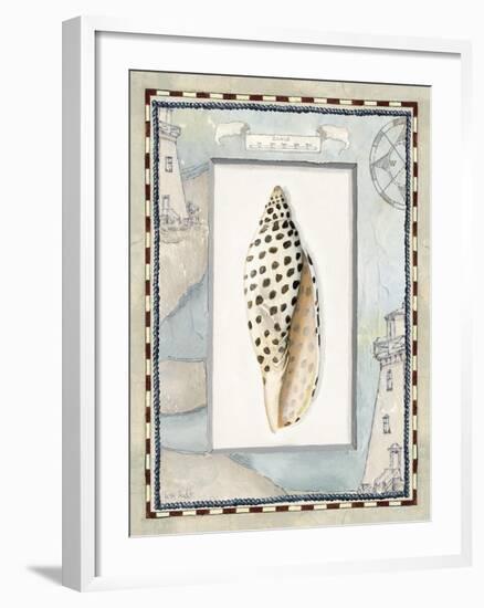 Shell Framed by Screened Map with Lighthouses-Lisa Audit-Framed Giclee Print