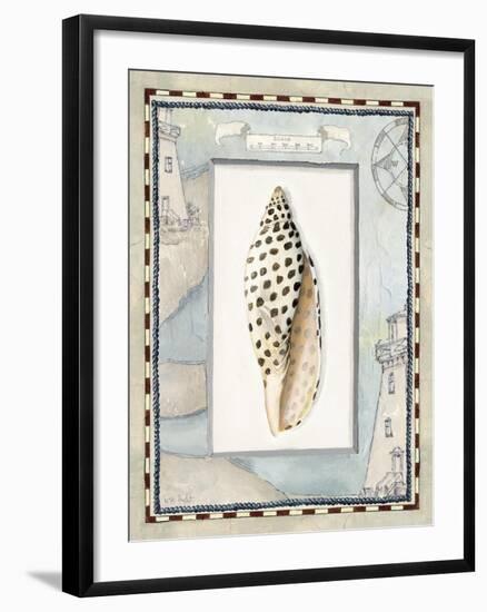 Shell Framed by Screened Map with Lighthouses-Lisa Audit-Framed Giclee Print