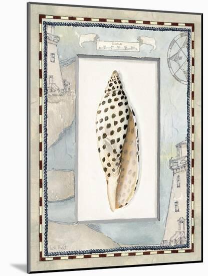 Shell Framed by Screened Map with Lighthouses-Lisa Audit-Mounted Giclee Print