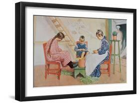 Shelling Peas, Pub. in 'Lasst Licht Hinin'(`Let in More Light'), 1909-Carl Larsson-Framed Giclee Print