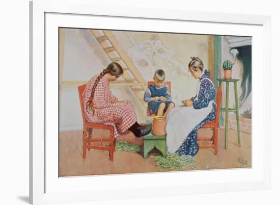 Shelling Peas, Pub. in 'Lasst Licht Hinin'(`Let in More Light'), 1909-Carl Larsson-Framed Giclee Print