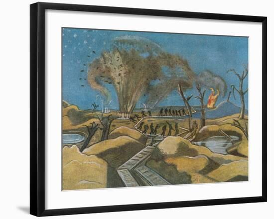 Shelling the Duckboards, from British Artists at the Front, Continuation of the Western Front, 1918-Paul Nash-Framed Giclee Print