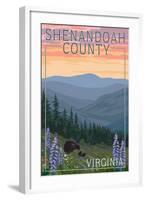 Shenandoah County, Virginia - Bears and Spring Flowers-Lantern Press-Framed Art Print