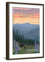 Shenandoah County, Virginia - Bears and Spring Flowers-Lantern Press-Framed Art Print