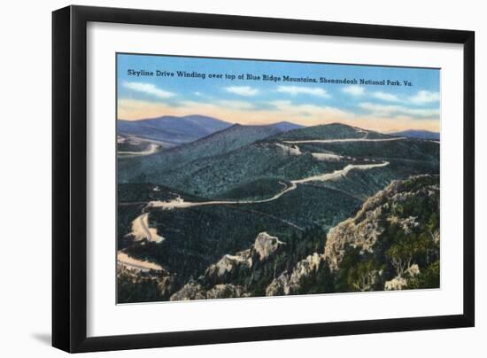 Shenandoah Nat'l Park, Virginia - Aerial View of Skyline Drive over Top of Blue Ridge Mts, c.1956-Lantern Press-Framed Art Print