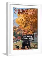 Shenandoah National Park, Virginia - Black Bear and Cubs at Entrance-Lantern Press-Framed Art Print