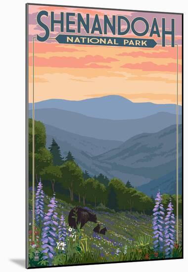 Shenandoah National Park, Virginia - Black Bear and Cubs Spring Flowers-null-Mounted Poster