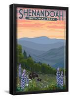 Shenandoah National Park, Virginia - Black Bear and Cubs Spring Flowers-null-Framed Poster