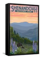 Shenandoah National Park, Virginia - Black Bear and Cubs Spring Flowers-Lantern Press-Framed Stretched Canvas