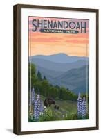 Shenandoah National Park, Virginia - Black Bear and Cubs Spring Flowers-Lantern Press-Framed Art Print