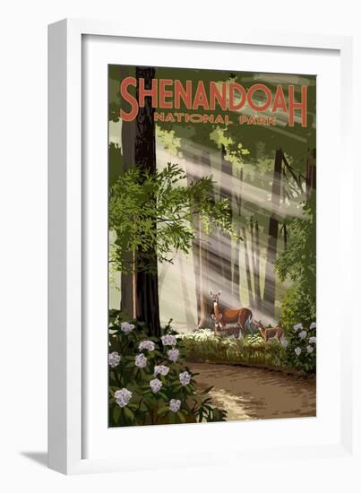 Shenandoah National Park, Virginia - Deer and Fawns-Lantern Press-Framed Art Print