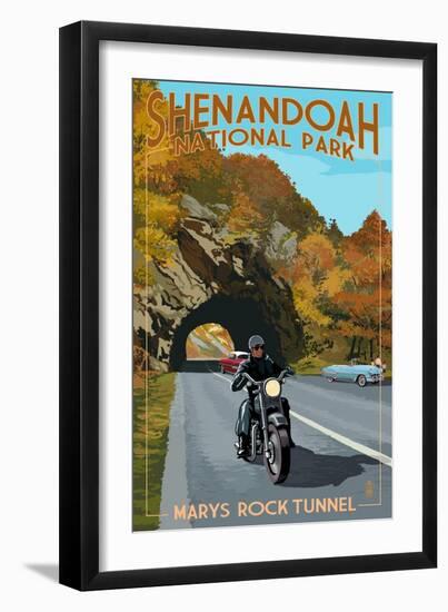 Shenandoah National Park, Virginia - Marys Rock Tunnel Motorcycle-Lantern Press-Framed Art Print
