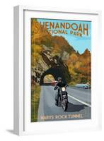 Shenandoah National Park, Virginia - Marys Rock Tunnel Motorcycle-Lantern Press-Framed Art Print