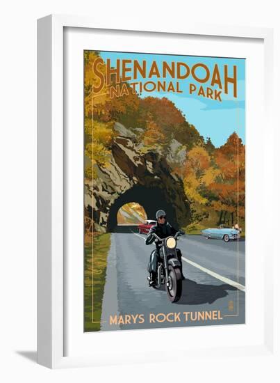 Shenandoah National Park, Virginia - Marys Rock Tunnel Motorcycle-Lantern Press-Framed Art Print