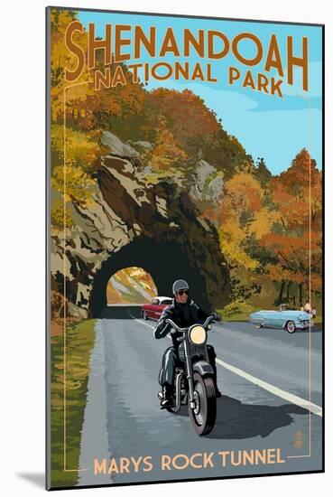 Shenandoah National Park, Virginia - Marys Rock Tunnel Motorcycle-Lantern Press-Mounted Art Print