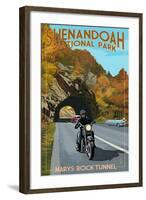 Shenandoah National Park, Virginia - Marys Rock Tunnel Motorcycle-Lantern Press-Framed Art Print