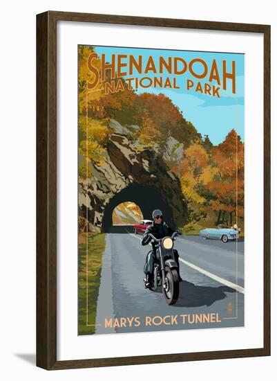 Shenandoah National Park, Virginia - Marys Rock Tunnel Motorcycle-Lantern Press-Framed Art Print