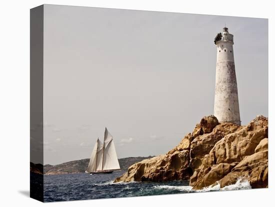 Shenandoah of Sark Schooner Sails Past Sardinia's Monaci Lighthouse on Costa Smeralda-Onne van der Wal-Stretched Canvas