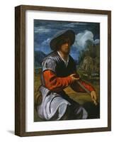 Shepherd with a Flute, c.1525-Giovanni Girolamo Savoldo-Framed Giclee Print