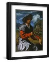 Shepherd with a Flute, c.1525-Giovanni Girolamo Savoldo-Framed Giclee Print