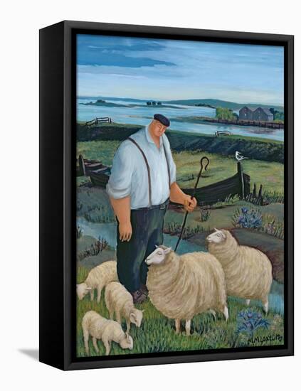 Shepherd with Sheep in River Landscape-Margaret Loxton-Framed Stretched Canvas