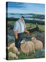 Shepherd with Sheep in River Landscape-Margaret Loxton-Stretched Canvas