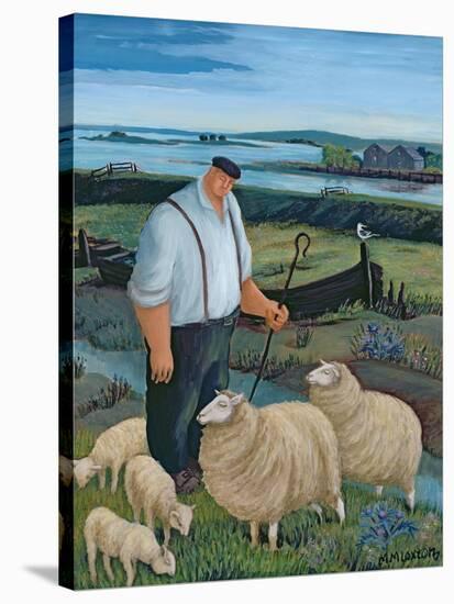 Shepherd with Sheep in River Landscape-Margaret Loxton-Stretched Canvas