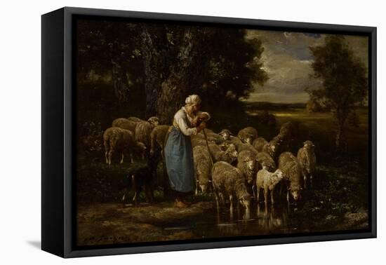 Shepherdess and Sheep, Fontainebleau-Charles Emile Jacque-Framed Stretched Canvas