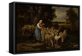 Shepherdess and Sheep, Fontainebleau-Charles Emile Jacque-Framed Stretched Canvas