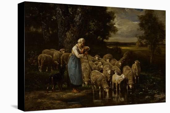 Shepherdess and Sheep, Fontainebleau-Charles Emile Jacque-Stretched Canvas