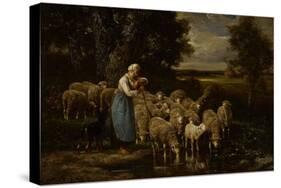 Shepherdess and Sheep, Fontainebleau-Charles Emile Jacque-Stretched Canvas