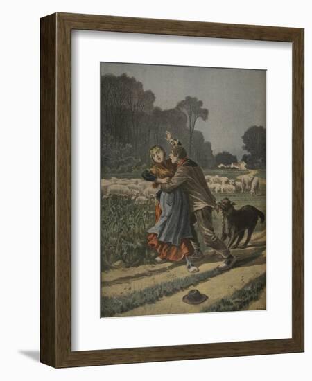 Shepherdess Defended by Her Dog, Illustration from 'Le Petit Journal: Supplement Illustre'-Henri Meyer-Framed Giclee Print