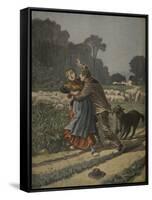Shepherdess Defended by Her Dog, Illustration from 'Le Petit Journal: Supplement Illustre'-Henri Meyer-Framed Stretched Canvas