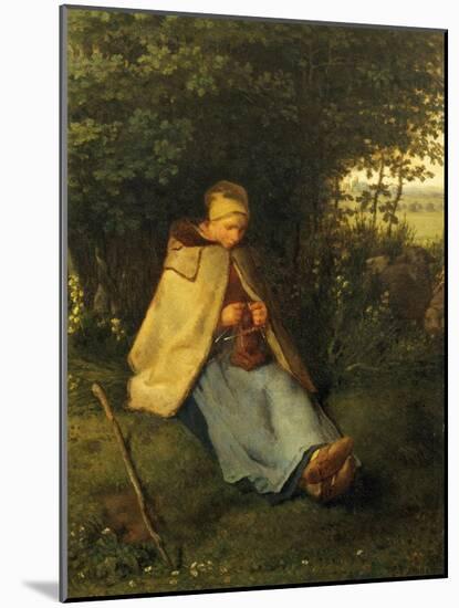 Shepherdess Knitting-Jean-François Millet-Mounted Giclee Print