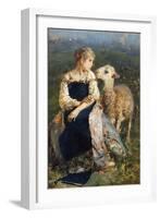 Shepherdess or Girl with a Goat-Francesco Paolo Michetti-Framed Giclee Print