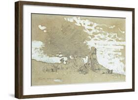 Shepherdess. Pencil and Chinese White on Buff-Coloured Paper, 1879-Winslow Homer-Framed Giclee Print