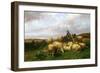 Shepherdess Resting with Her Flock, 1867-Edmond Jean-Baptiste Tschaggeny-Framed Giclee Print