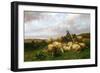 Shepherdess Resting with Her Flock, 1867-Edmond Jean-Baptiste Tschaggeny-Framed Giclee Print