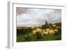 Shepherdess Resting with Her Flock, 1867-Edmond Jean-Baptiste Tschaggeny-Framed Giclee Print