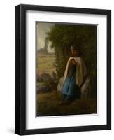 Shepherdess Seated on a Rock, 1856-Jean-Francois Millet-Framed Premium Giclee Print