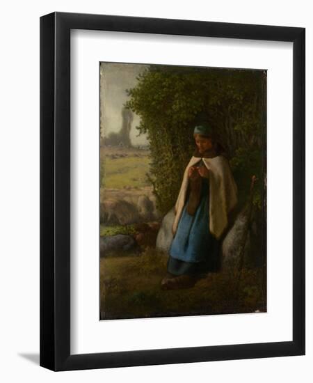 Shepherdess Seated on a Rock, 1856-Jean-Francois Millet-Framed Premium Giclee Print