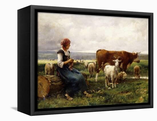 Shepherdess with Cows and Goats-Julien Dupre-Framed Stretched Canvas