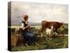 Shepherdess with Cows and Goats-Julien Dupre-Stretched Canvas